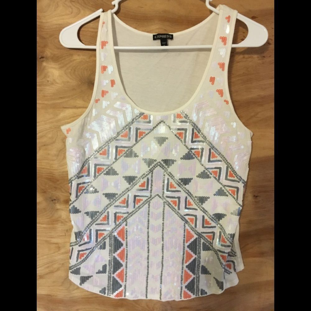 Express ladies medium sequin tank top Aztec design